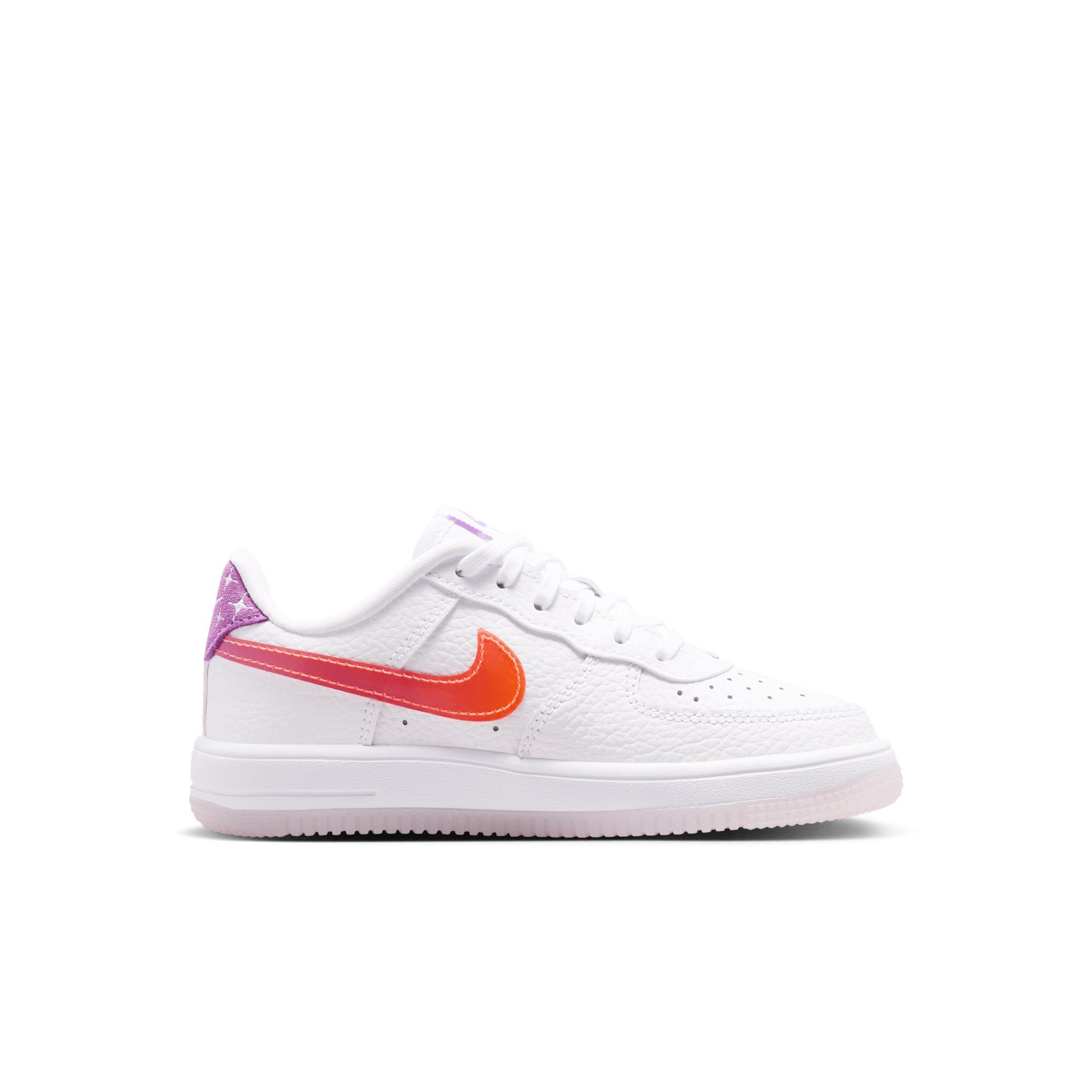 Nike Force 1 Low "White/Turf Orange/Bright Violet" Preschool Girls' Shoe - WHITE/ORANGE/VIOLET
